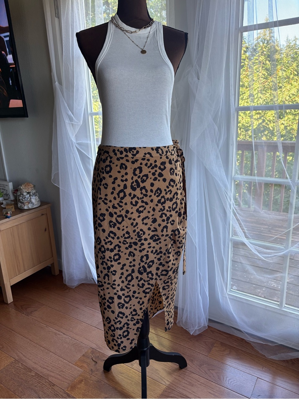 Lovers + Friends Leopard Wrap Midi Skirt - Brown/Black
